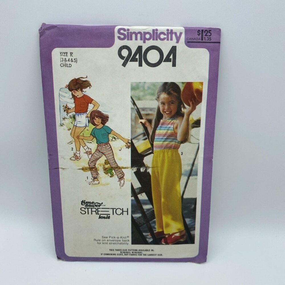 Simplicity 9404 Child's Pullover Top Tank Top Pull On Pants Shorts Size 3 4 5
